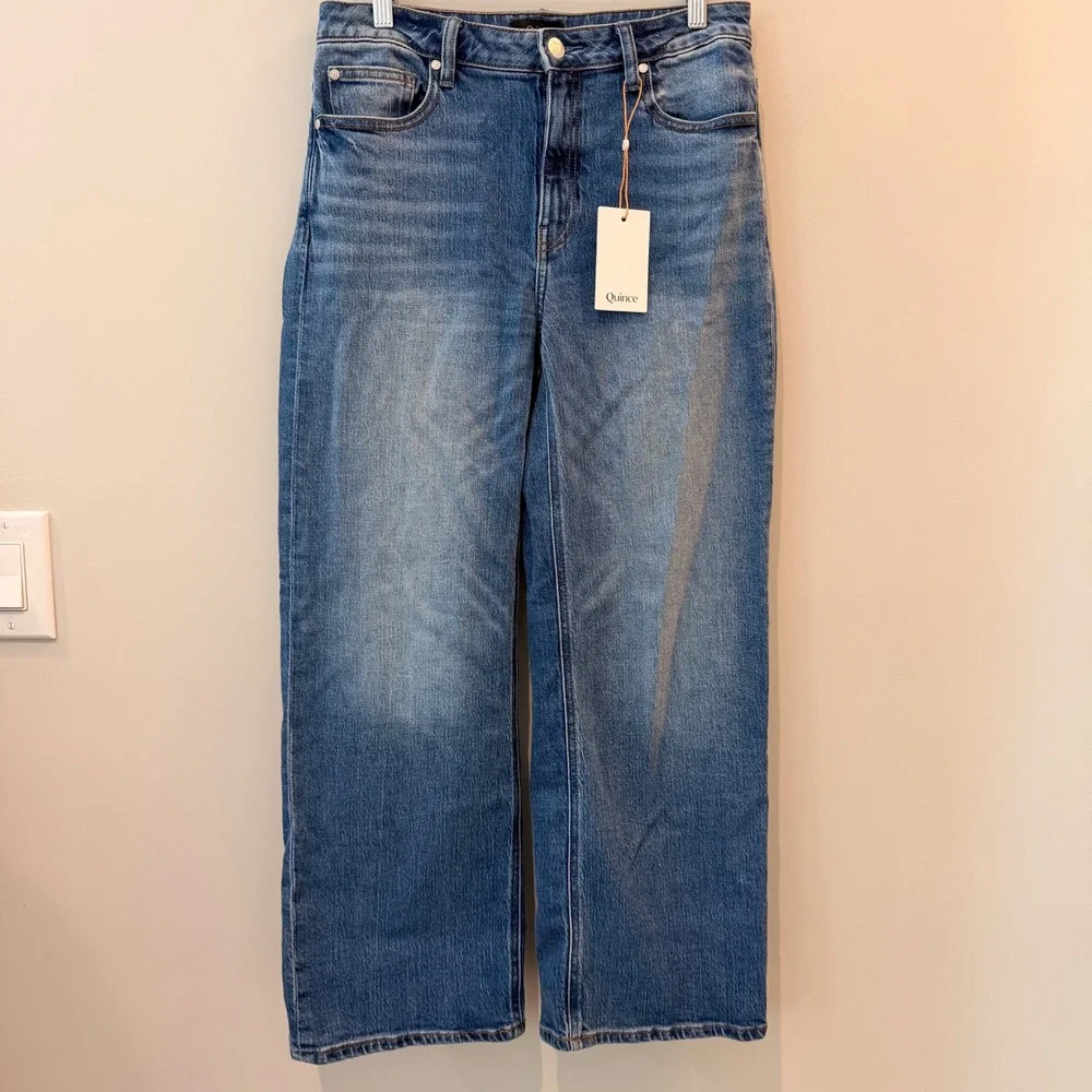 Quince Bella Stretch Relaxed Straight Jeans Denim Atlantic Blue 28 Short NWT